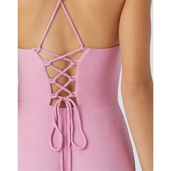 Halara Ribbed Cowl Neck Backless Crisscross Lace Up Split Midi Party Dress Sz XS - Picture 2 of 12